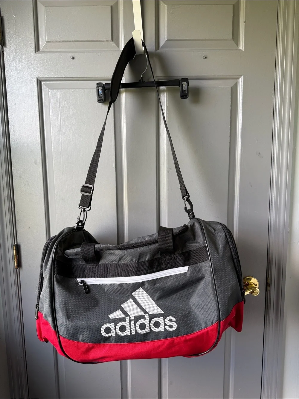 adidas Gray and Red Sport Duffel Bag with White Logo